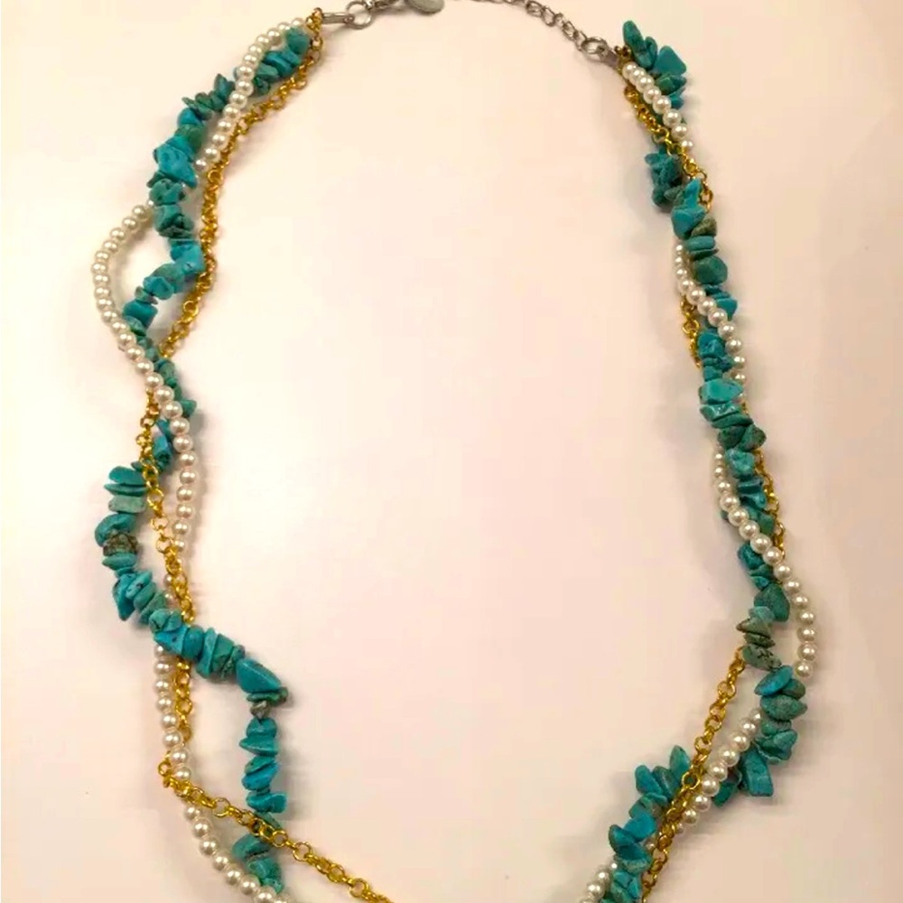 Laila Rowe Multi-Color Gold Chain Pearl And Blue Stone Necklace